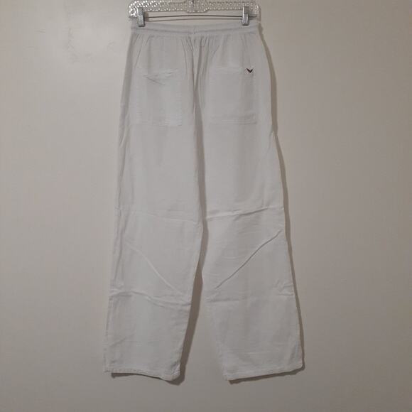 M&B Women's White XL Linen Blend Cotton Pants Drawstring Pockets Made in Peru - Picture 3 of 7